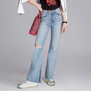Rag & Bone Nina Flare Distressed Jeans 26 Light Wash Split Hem Retro High Rise